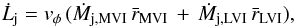 \begin{equation} \dot{L}_{\rm j} = v_{\phi}\,(\dot{M}_{\rm j,MVI}\,{\bar{r}_{\rm MVI}}\, +\,\dot{M}_{\rm j,LVI}\,{\bar{r}_{\rm LVI}}), \label{momangoss} \end{equation}