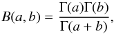 \appendix \setcounter{section}{1} \begin{equation} {B} (a,b) = \frac{\Gamma(a)\Gamma(b)}{\Gamma(a+b)}, \end{equation}