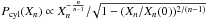 \hbox{$P_{\rm cyl}(X_n)\propto X_n^{-\frac{n}{n-1}}/\!\sqrt{1-(X_n/X_n(0))^{2/(n-1)}}$}