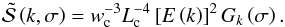 \begin{equation} {\tilde{\mathcal S}}\left(k,\sigma\right)=w_{\rm c}^{-3}L_{\rm c}^{-4}\left[E\left(k\right)\right]^{2}G_{k}\left(\sigma\right). \label{Pf-in} \end{equation}