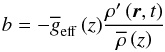 \begin{equation} b=-{\overline g_{\rm eff}\left(z\right)}\frac{\rho'\left(\vec r,t\right)}{{{\overline \rho}\left(z\right)}} \end{equation}