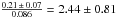 \hbox{$\frac{0.21\,\pm\,0.07}{0.086}=2.44\pm0.81$}