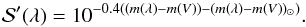 \begin{equation} {\cal S'}(\lambda) = 10^{-0.4((m(\lambda)-m(V))-(m(\lambda)-m(V))_{\odot})} \label{eq:refl2}. \end{equation}