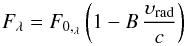 \begin{equation} \label{beam_eq} F_\lambda = F_{0,_\lambda}\left(1 - B\,\frac{\upsilon_{\rm rad}}{c}\right) \end{equation}
