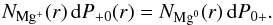 \begin{equation} N_\mathrm{Mg^{+}}(r)\,{\rm d}P_{\mathrm{+0}}(r)=N_\mathrm{Mg^{0}}(r)\,{\rm d}P_{\mathrm{0+}}. \label{dnion_dnrec} \end{equation}