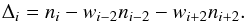 \begin{equation} \Delta_i = n_i - w_{i-2}n_{i-2} - w_{i+2}n_{i+2} . \label{eq:defining_iota2} \end{equation}
