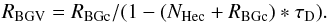\begin{equation} R_{\rm BGV}=R_{\rm BGc}/(1-(N_{\rm Hec}+R_{\rm BGc})*\tau_{\rm D}). \end{equation}
