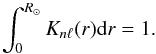Mathematical equation: \begin{equation} \label{eq:21} \int_0^{R_\odot} K_{n\ell}(r) \mathrm{d}r = 1 \hbox{.} \end{equation}