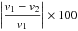 Mathematical equation: \hbox{$\biggr\lvert\displaystyle\frac{{v}_1-{v}_2}{{v}_1}\biggr\rvert \times 100$}