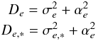 \appendix \setcounter{section}{1} \begin{eqnarray} \label{eq:apB_1b} &D_e= \sigma_e^2 + \alpha_e^2 \nonumber \\ &D_{e,\ast}=\sigma^2_{e, {\ast}} + \alpha_e^2 \end{eqnarray}