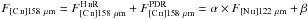 \hbox{$F_{[\ion{C}{II}]158~\mu{\rm m}} = F_{[\ion{C}{II}]158~\mu{\rm m}}^{\ion{H}{II}{\rm R}} + F_{[\ion{C}{II}]158~\mu{\rm m}}^{\rm PDR} = \alpha \times F_{[\ion{N}{II}]122~\mu{\rm m}} + \beta$}
