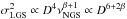 \hbox{$\sigma_{\rm LGS}^{2} \propto D^{4} \nu_{\rm NGS}^{\beta+1} \propto D^{6+2\beta}$}