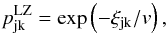 \begin{equation} p_{\rm jk}^{\rm LZ} = \exp\left( - {\xi_{\rm jk}}/{v} \right) , \label{eq:pLZ} \end{equation}