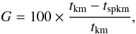 \begin{equation} G=100 \times \dfrac{t_{\rm km}-t_{\rm spkm}}{t_{\rm km}}, \end{equation}