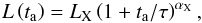 \begin{equation} \label{plateaulatedecay} L\left(t_{\rm a}\right)=L_{\rm X} \left(1+t_{\rm a}/\tau\right)^{\alpha_{\rm X}}, \end{equation}