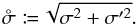 Mathematical equation: \begin{equation} \sigmatot \coloneqq \!\sqrt{\sigma^2+\sigma'^2}. \end{equation}