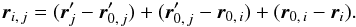 Mathematical equation: \appendix \setcounter{section}{1} \begin{equation} \label{rel_pos} \vec r_{i\comma j} = (\vrpj - \vrpzj) + (\vrpzj - \vrzi) + (\vrzi -\vec r_i). \end{equation}