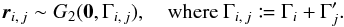 Mathematical equation: \appendix \setcounter{section}{1} \begin{equation} \label{rel_pos_ident} \vec r_{i\comma j} \sim G_2(\vec 0, \Gamma_{i\comma j}), \quad\text{where } \Gamma_{i\comma j} \coloneqq \Gamma_i + \Gammapj. \end{equation}