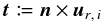 Mathematical equation: \appendix \setcounter{section}{1} \begin{equation} \vec t \coloneqq \vec n \times \uri \end{equation}