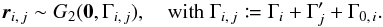 Mathematical equation: \appendix \setcounter{section}{1} \begin{equation} \vec r_{i\comma j} \sim G_2(\vec 0, \Gamma_{i\comma j}), \quad \text{with } \Gamma_{i\comma j} \coloneqq \Gamma_i+\Gammapj+\Gammazi. \end{equation}