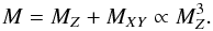 Mathematical equation: \appendix \setcounter{section}{1} \begin{equation} M=\mz+\mxy\propto\mz^{3}. \end{equation}