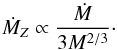 Mathematical equation: \appendix \setcounter{section}{1} \begin{equation} \dot{M}_{Z}\propto\frac{\dot{M}}{3 M^{2/3}}\cdot \end{equation}