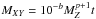 Mathematical equation: \hbox{$\mxy=10^{-b} \mz^{p+1} t$}