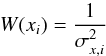 Mathematical equation: \begin{equation} W (x_i) =\frac{1}{ \sigma_{x,i}^2} \end{equation}