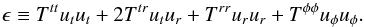 Mathematical equation: \appendix \setcounter{section}{1} \begin{eqnarray} \epsilon \equiv T^{tt}u_{t}u_{t}+2T^{tr}u_{t}u_{r}+T^{rr}u_{r}u_{r}+T^{\phi\phi}u_{\phi}u_{\phi} . \end{eqnarray}