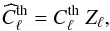 Mathematical equation: \begin{equation} \widehat{C}^{\mathrm{th}}_\ell = C^{\mathrm{th}}_\ell \; Z_\ell , \label{eq:multnoise} \end{equation}