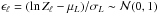 Mathematical equation: \hbox{$ \epsilon_\ell = (\ln Z_\ell - \mu_L)/\sigma_L \sim \mathcal{N}(0,1)$}