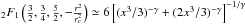 Mathematical equation: \hbox{${}_2F_1\left(\frac{3}{2},\frac{3}{4},\frac{5}{2}, - \frac{r^2}{r_c^2} \right) \simeq 6 \left [(x^3/3)^{-\gamma}+(2 x^3/3)^{-\gamma}\right]^{-1/\gamma}$}