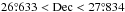 Mathematical equation: \hbox{$ 26\fdg633 < \rm{Dec} < 27\fdg834 $}