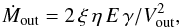 Mathematical equation: \begin{equation} \dot{M}_{\rm out}=2 \, \xi \, \eta \, E \, \gamma / V_{\rm out}^{2}, \end{equation}