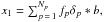 Mathematical equation: \hbox{$x_1 = \sum_{p\,=\,1}^{N_p} f_p \delta_p * b,$}