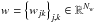 Mathematical equation: \hbox{$w= \left\{w_{jk}\right\}_{j,k}\in\Rn{N_w}$}
