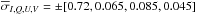 Mathematical equation: \hbox{$\overline{\sigma}_{I,Q,U,V} = \pm[0.72,0.065,0.085,0.045]$}