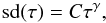 Mathematical equation: \begin{equation} {\rm sd}(\tau) = C \tau^{\gamma}, \end{equation}