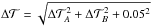 Mathematical equation: \hbox{$\Delta \mathcal{T}=\sqrt{\Delta \mathcal{T}^2_{A}+\Delta \mathcal{T}^2_{B}+0.05^2}$}