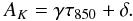 Mathematical equation: \begin{equation} \label{eq:11} A_K = \gamma~\tau_{850} + \delta . \end{equation}