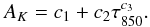 Mathematical equation: \begin{equation} \label{eq:14} A_K = c_1 + c_2~\tau_{850}^{c_3} . \end{equation}
