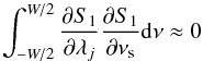 Mathematical equation: \appendix \setcounter{section}{2} \begin{equation} \int_{-W/2}^{W/2} \frac{{\partial} S_{1}}{\partial {\lambda_j}} \frac{{\partial} S_{1}}{\partial {\nu_{\rm s}}} {\rm d}\nu \approx 0 \end{equation}