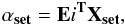 Mathematical equation: \begin{eqnarray} \rm \bf \alpha_{set} ={\bf E}{\it i}^{T} {\bf X}_{set}, \end{eqnarray}
