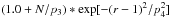Mathematical equation: \hbox{$(1.0+N/p_3)* \exp[-(r-1)^2/p_4^2]$}