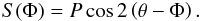 Mathematical equation: \begin{eqnarray} \label{fit_cos} S(\Phi)= P\cos 2\left( \theta -\Phi\right). \end{eqnarray}
