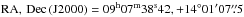 Mathematical equation: \hbox{$\rm{RA},\,\rm{Dec}\,(\rm{J2000})=09^{\rm h}07^{\rm m}38^{\rm s}42, +14^\circ01'07\farcs5$}