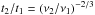 Mathematical equation: \hbox{$t_2/t_1 = \left(\nu_2/\nu_1\right)^{-2/3}$}