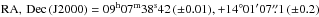 Mathematical equation: \hbox{$\rm{RA},\,\rm{Dec}\,(\rm{J2000})= 09^{\rm h}07^{\rm m}38^{\rm s}42\,(\pm0.01), +14^\circ01'07\farcs1\,(\pm 0.2)$}