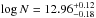 Mathematical equation: \hbox{$\log N = 12.96^{+0.12} _{-0.18}$}