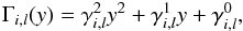 Mathematical equation: \begin{equation} \Gamma_{i,l}(y)=\gamma^{2}_{i,l} y^2 + \gamma^{1}_{i,l} y + \gamma^{0}_{i,l}, \label{eq:parameter2} \end{equation}